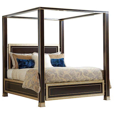 St. Regis California King Size Canopy Bed with Silver Leaf Trim